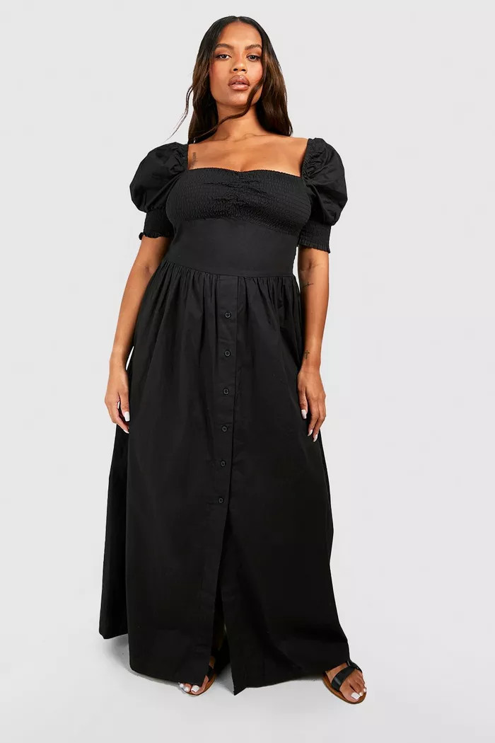 Plus Poplin Milkmaid Maxi Dress | Boohoo.com (UK & IE)