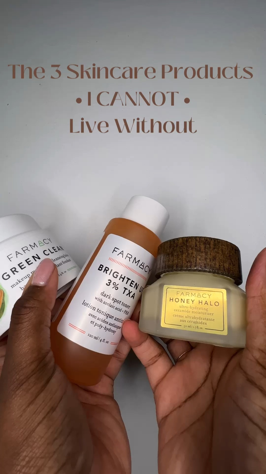 My 3 HOLY GRAIL/CANNOT LIVE WITHOUT skincare products. 
•
•
•
🧼 Green Clean Cleansing Balm 🧼
✨Brighten Up 3% TXA Toner ✨
🍯 Honey Halo Moisturizer 🍯
•
•
•
•
All three happen to be by @farmacybeauty which is BOMB (this post is NOT sponsored btw…but if you drop by Farmacy “Hello!!”)  and has nothing but amazing products. 
•
•
Through June 15th, you can save 25% (30% if you are a Farmacy member) on these products and more on farmacy.com. Head to my stories or to the link in my bio to learn more!
•
•
✨ Have you tried any of these? Which ones do you love? Any on your wishlist? 
•
•
•
•
•
•
#skingoals #farmacyskincare #sephorahaul #clearskin #blackcreators #blackskincare skincare clear skin clean skincare Farmacy beauty dark spots 

#LTKsalealert #LTKbeauty #LTKunder50