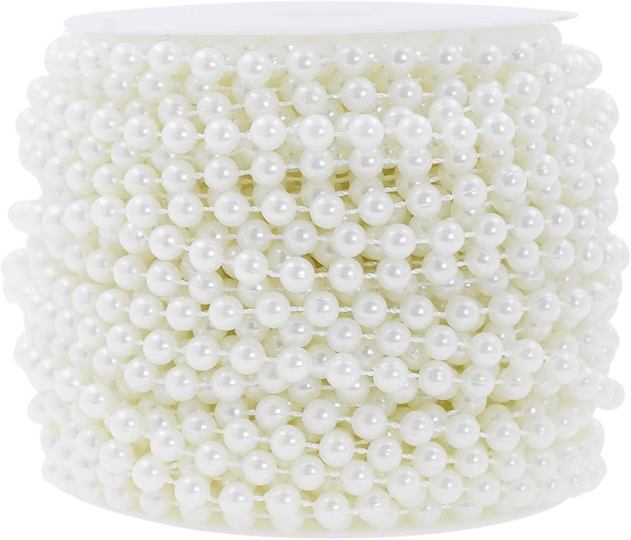 Mandala Crafts Faux White Pearl Beads Garland - 6mm 27 Yds White Pearl Strands Spool Pearl String... | Amazon (US)