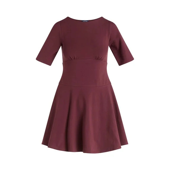Scoop Women’s Knit Mini Skater Dress with Elbow Length Sleeves, Sizes XS-XXL | Walmart (US)