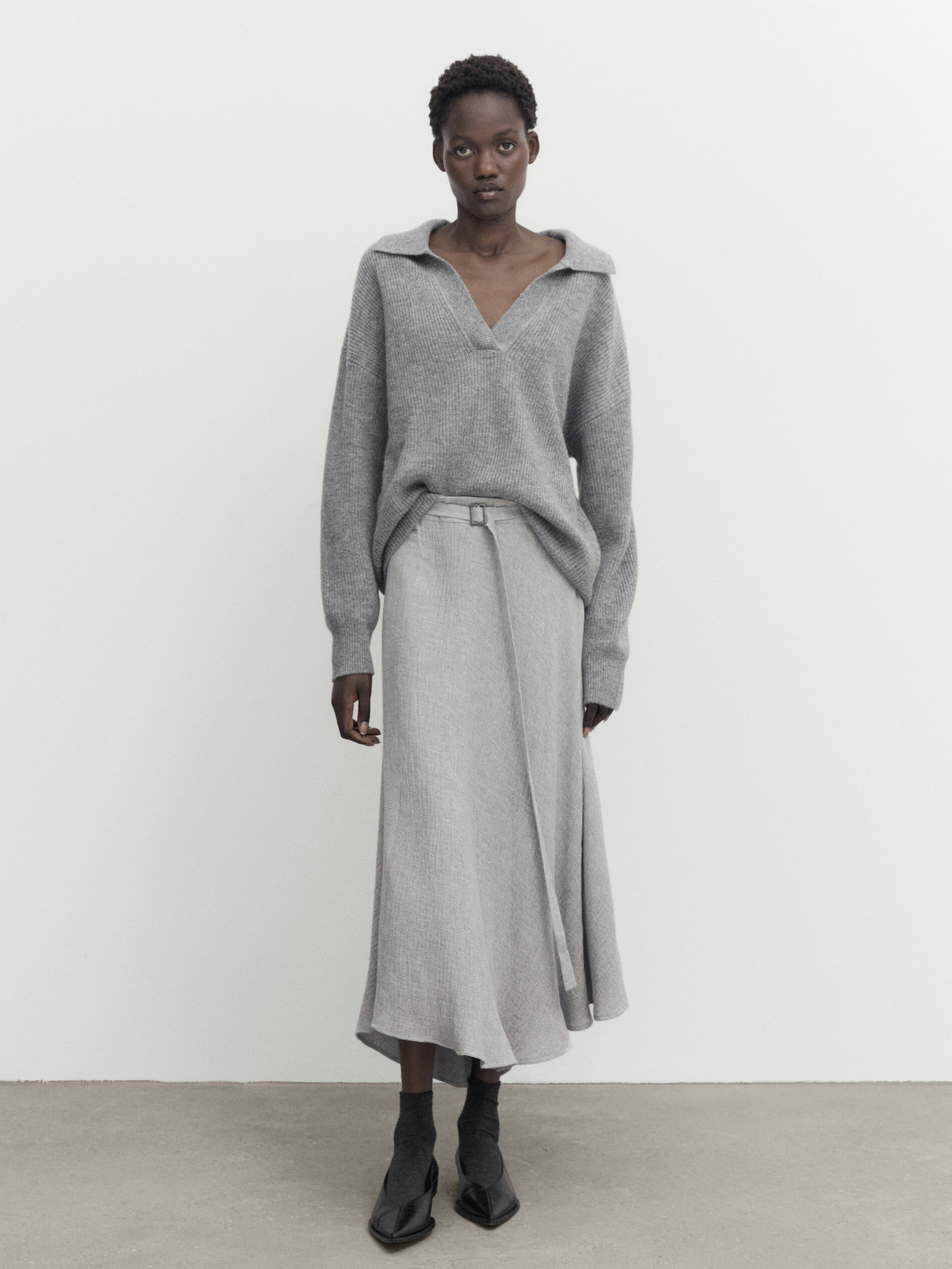 Purl-knit polo sweater | Massimo Dutti US