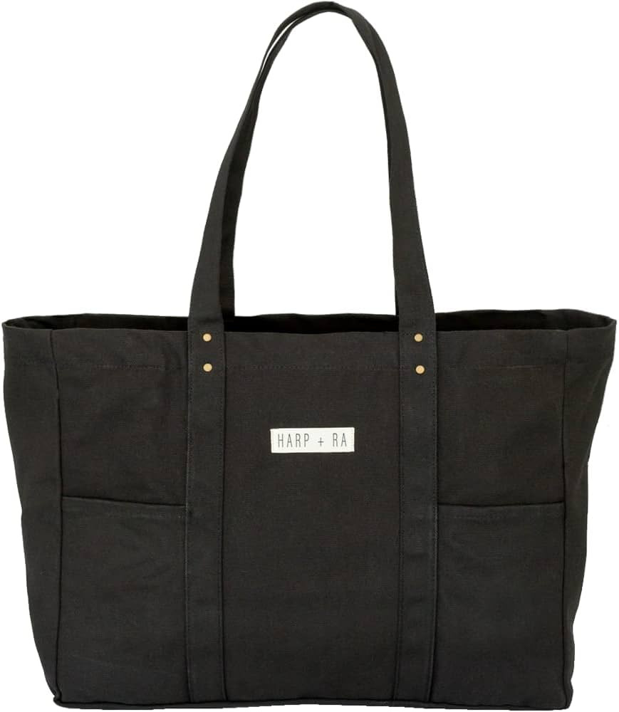 Harp and Ra Large Canvas Tote Bag - Utility Tote with 2 Front Pockets and Laptop Sleeve, Teacher ... | Amazon (US)