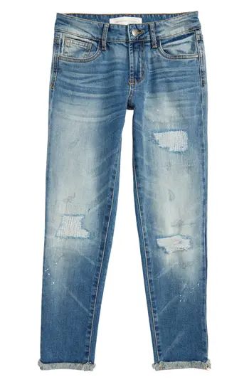 Girl's Treasure & Bond Crop Distressed Girlfriend Jeans, Size 7 - Blue | Nordstrom