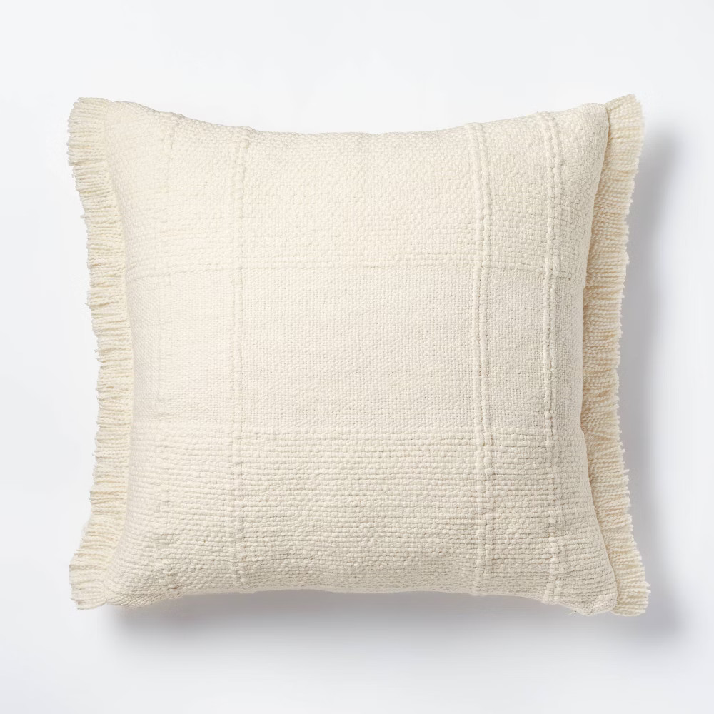 Oversized Woven Plaid Square Throw Pillow White - Threshold designed with Studio McGee | Target