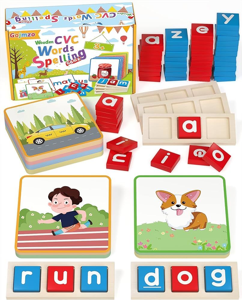 Gojmzo Wooden CVC Word Spelling Games, Preschool Kindergarten Learning Activities, Montessori Edu... | Amazon (US)