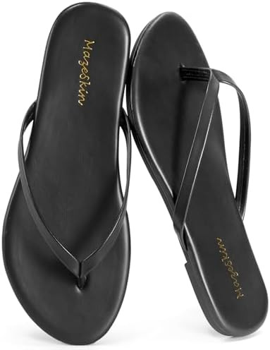 mazeskin Women's Memory Foam Comfortable Flat Thong Sandals Dressy Summer Beach Leather Slide Fli... | Amazon (US)