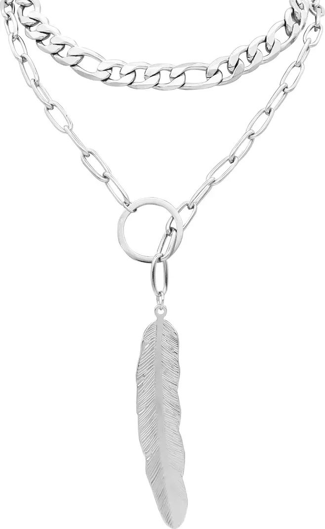 Mixed Chain Feather Lariat Layered Necklace | Nordstrom Rack