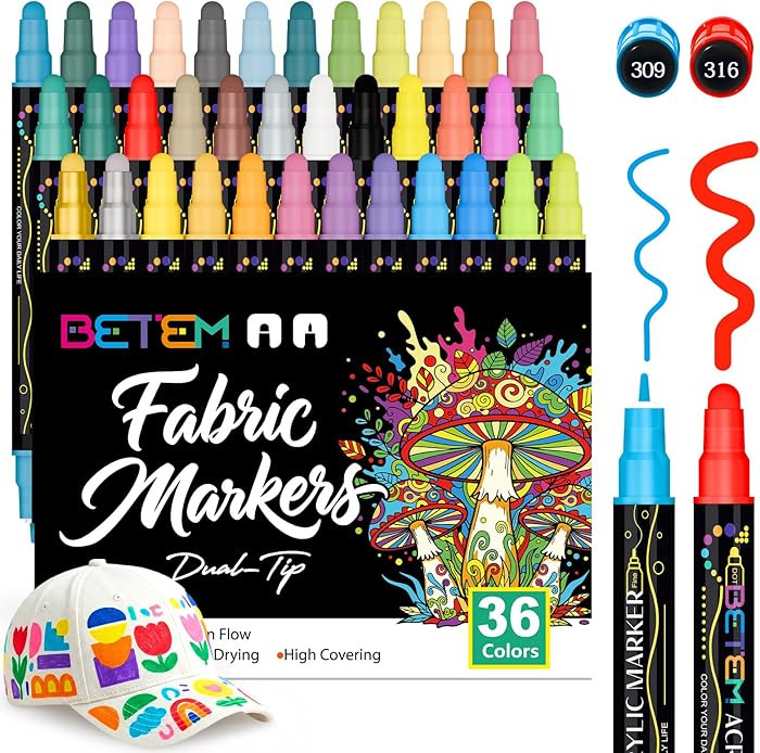 Betem 36 Colors Dual Tip Acrylic Paint Pens Markers, Fabric Decorating Kits Premium Water-Based A... | Amazon (US)