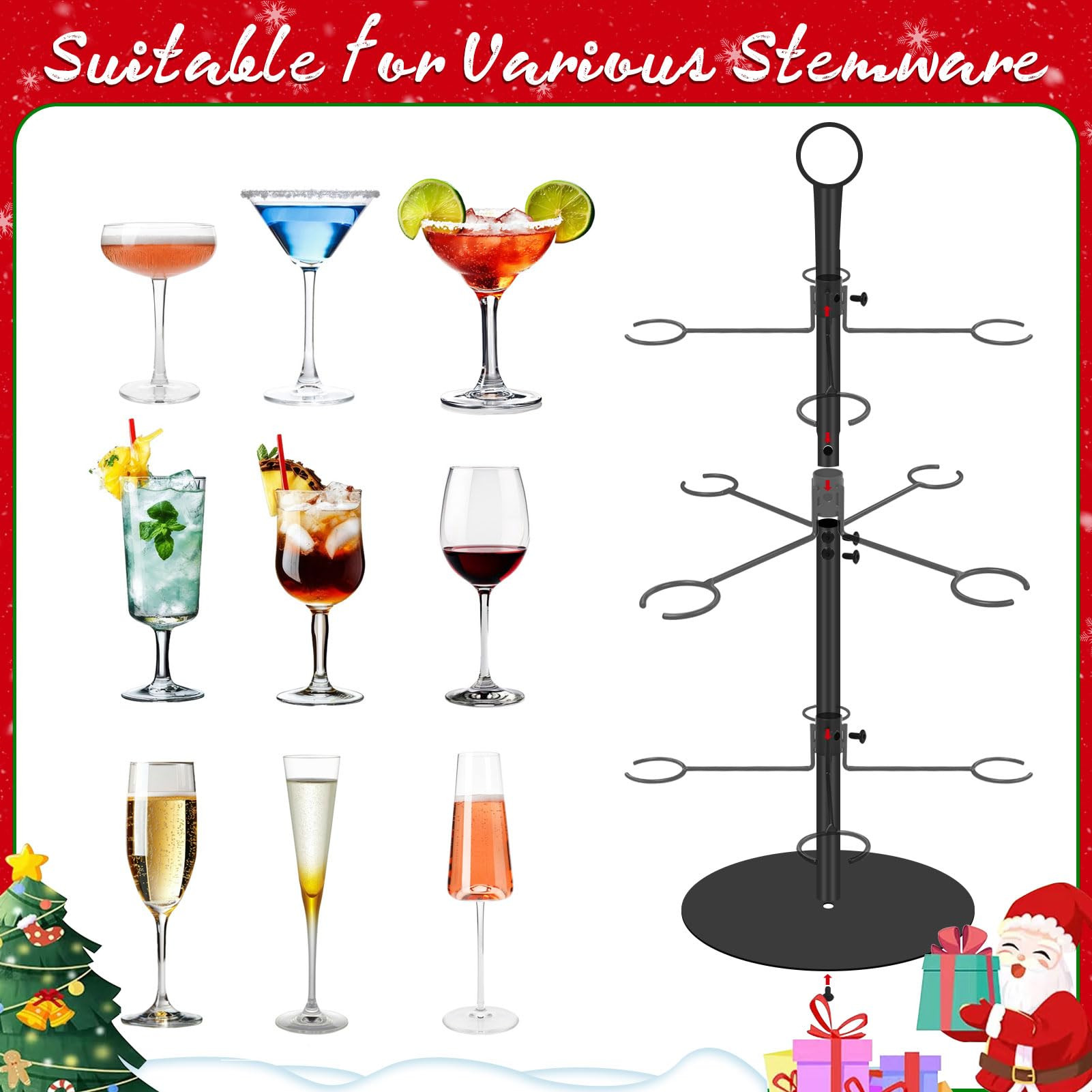 Christmas Cocktail Tree Stand for Drinks, Metal Champagne Drink Tower Stand for Party,3 Tier-12 H... | Amazon (US)