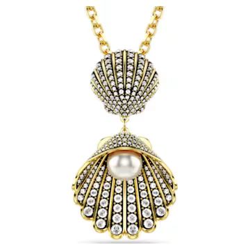 Idyllia necklace, Mixed cuts, Shell, White, Gold-tone plated by SWAROVSKI | SWAROVSKI