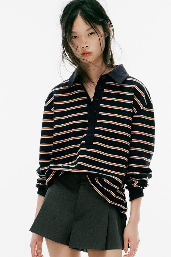 Zara - Striped Polo Shirt - Brown-Blue - S - Woman | Zara UK