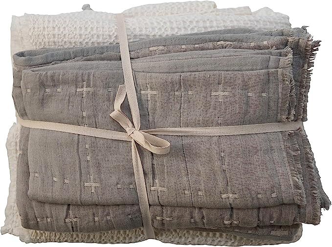 Creative Co-Op Cotton Waffle Weave Bed Cover with 2 Stitched Standard Shams, Queen, White & Grey,... | Amazon (US)