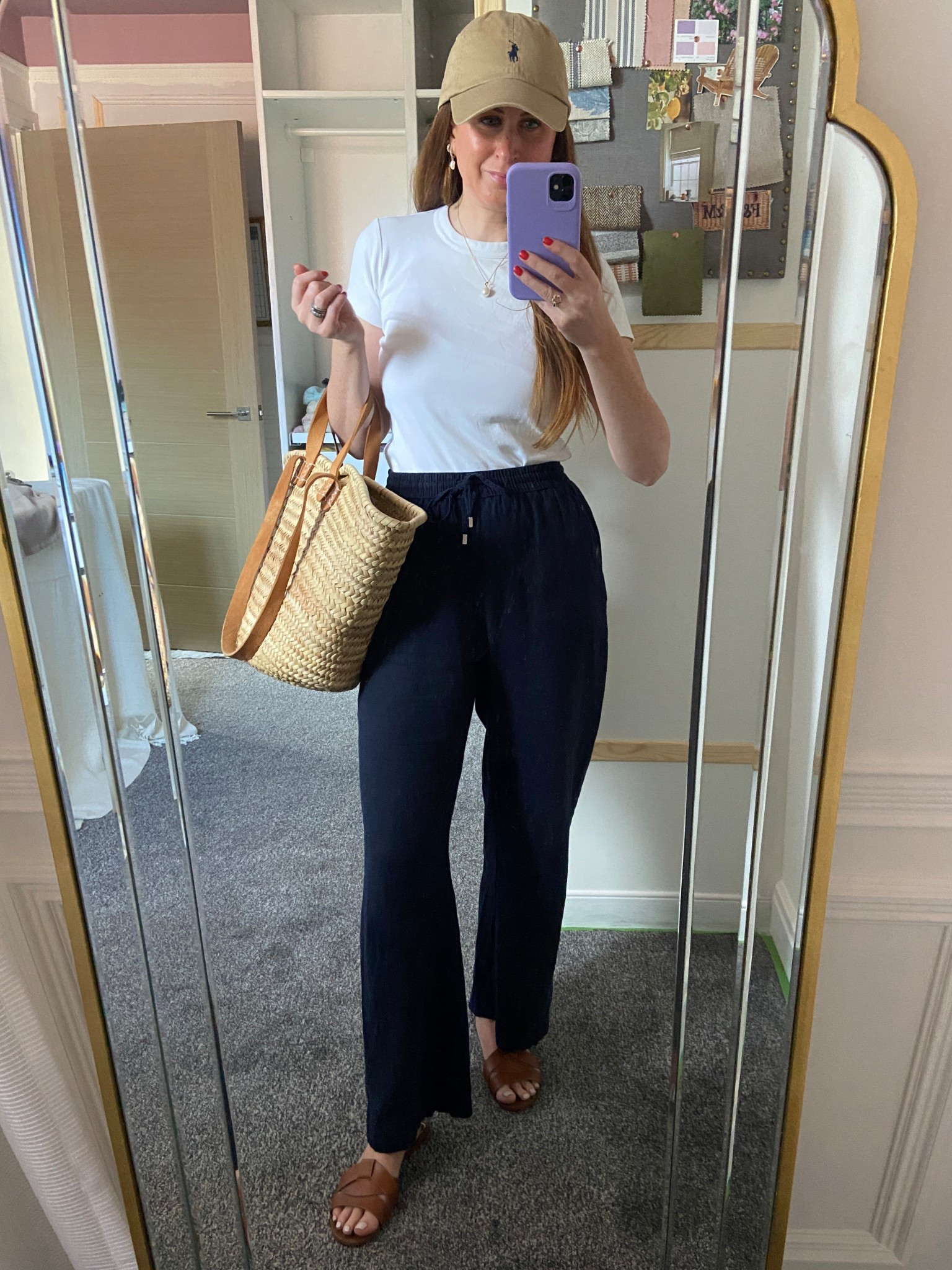 Channeled a bit of that coastal grandmother charm this morning—think relaxed, polished, and effortlessly pulled together. A crisp white tee paired with navy wide-leg trousers felt like the perfect combo: timeless and breezy. I slipped on tan sandals, added my go-to French market tote, and finished it off with a classic Ralph Lauren cap for that subtle sporty touch. Linking pieces that bring that same understated ease. 🥖🧢🍅🌊

#CoastalGrandmother #QuietLuxury #LTKStyle #ElevatedCasual #EffortlessDressing #WeekendMood

#LTKSeasonal #LTKStyleTip #LTKOver40
