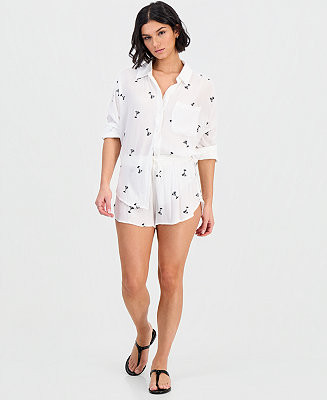 Women's Martini Embroidery Cover-Up Shorts | Macy's