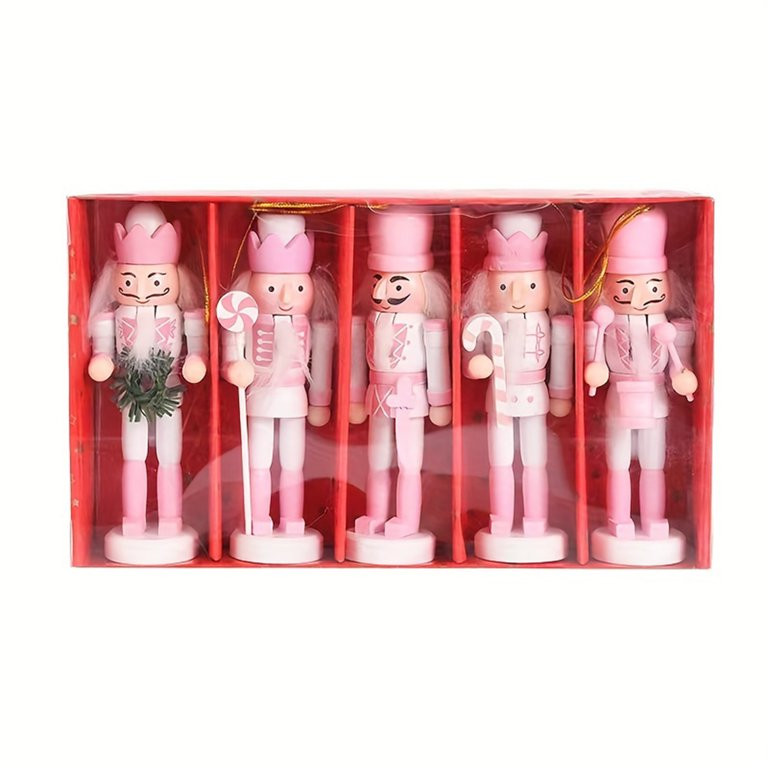 5pcs Pink Soldier Nutcracker Wooden Christmas Nutcrackers Ornaments Set for Xmas Tree Table Decor... | Walmart (US)
