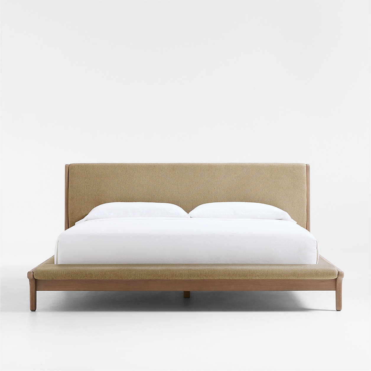 Alrik Brown Oak Wood Upholstered King Bed + Reviews | Crate & Barrel | Crate & Barrel