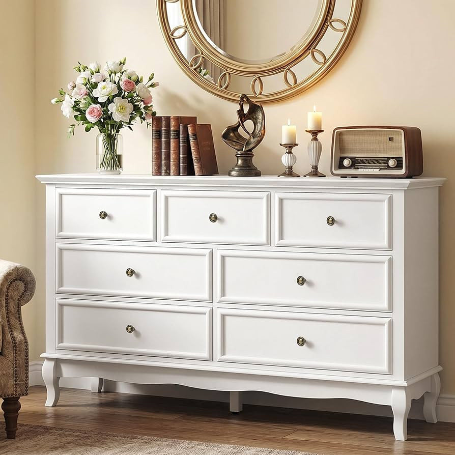 RoyalCraft 53" Wide 7 Drawer Dresser, White Dresser for Bedroom, Modern White Chest of Drawers wi... | Amazon (US)