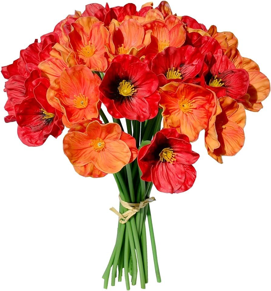 Mandy's 30pcs Red and Orange Artificial Poppy Silk Fake Flowers Fall Flowers 13" for Memorial Day... | Amazon (US)