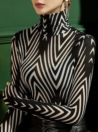 Women Striped Autumn Urban Micro-Elasticity Regular Fit Long sleeve Regular S-Line Regular Size T... | Stylewe