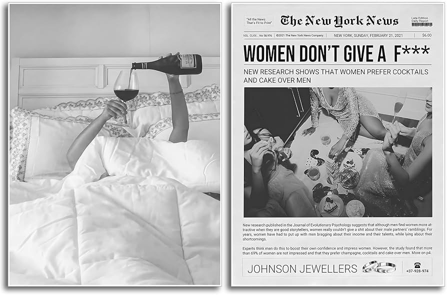 YFvrPt Newspaper Poster Black and white Trendy Retro Party Canvas Wall Art Vintage Bar Cart Print... | Amazon (US)