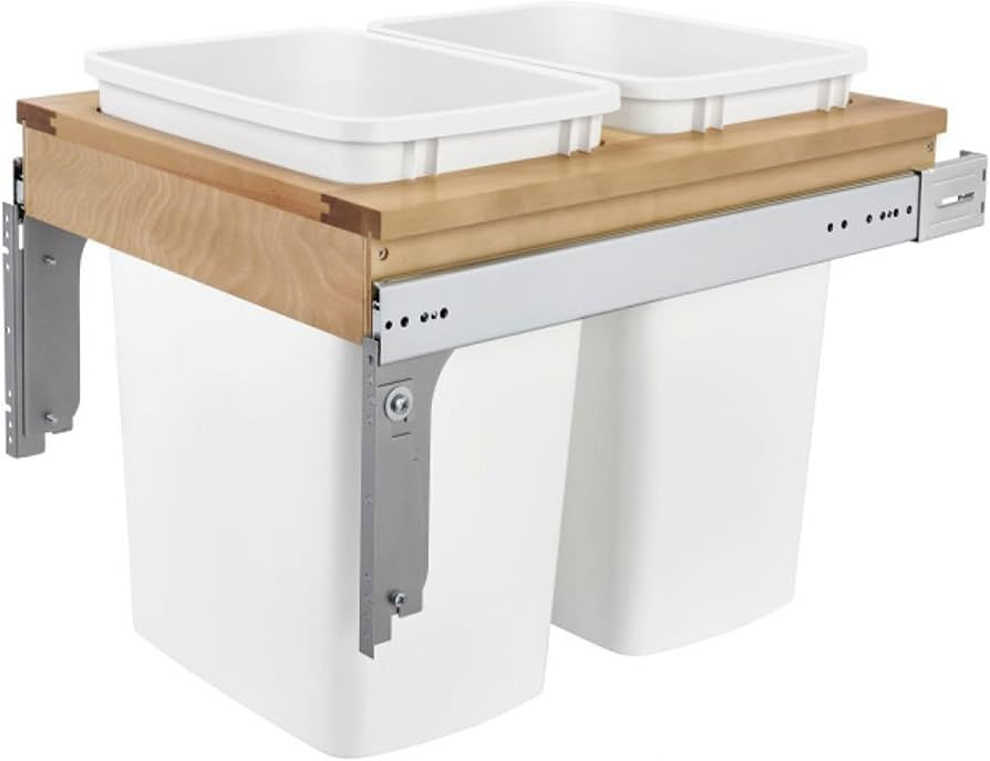 Rev-A-Shelf Double Pullout Trash Can for Cabinets, 35 Quart Wood Top Mount Garbage Bin, 17.75" x ... | Amazon (US)