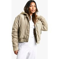 boohoo Women's Hooded Bomber Jacket in Sage | Size: 10 | Woven | boohoo (US & Canada)