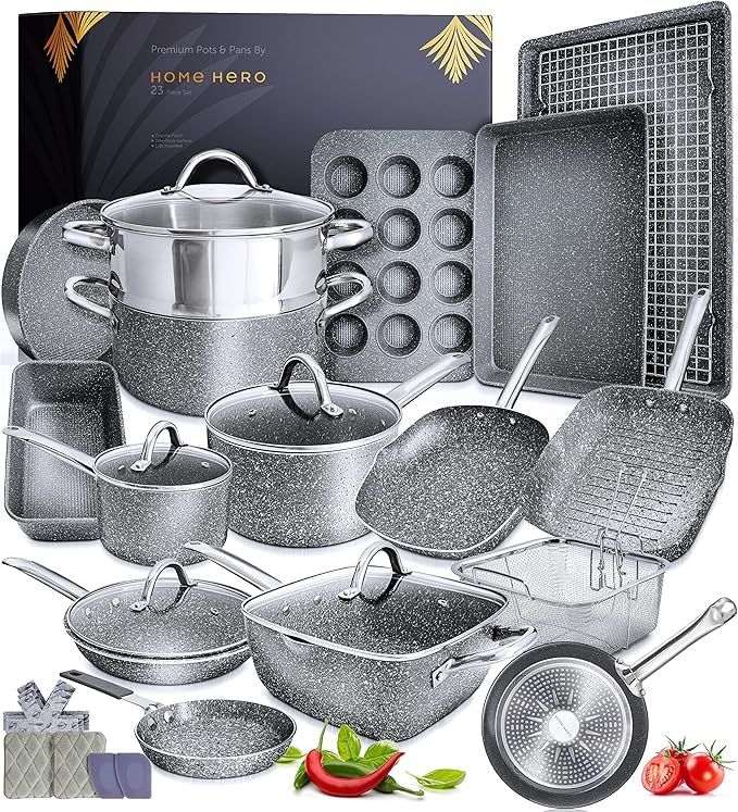 Granite Cookware Sets Nonstick Pots and Pans Set Nonstick - 23pc Kitchen Cookware Sets Induction ... | Amazon (US)