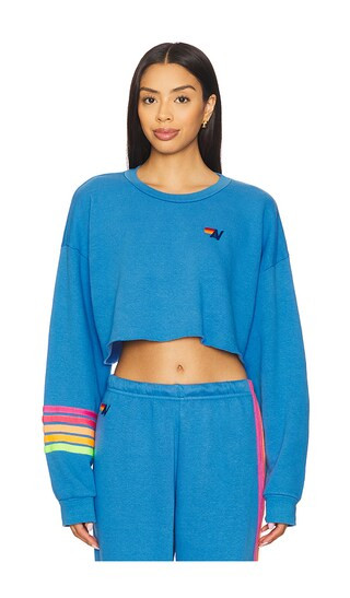 Rugby Stitch Relaxed Cropped Crew Sweatshirt in Cobalt & Neon | Revolve Clothing (Global)