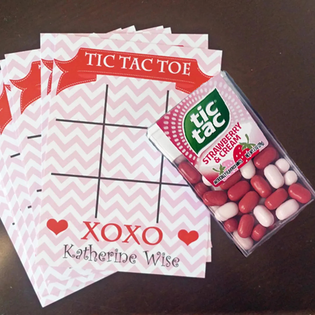 Personalized Valentine Tic Tac Toe Cards and Bags Printed Pink With Optional Tic Tacs - Etsy | Etsy (US)