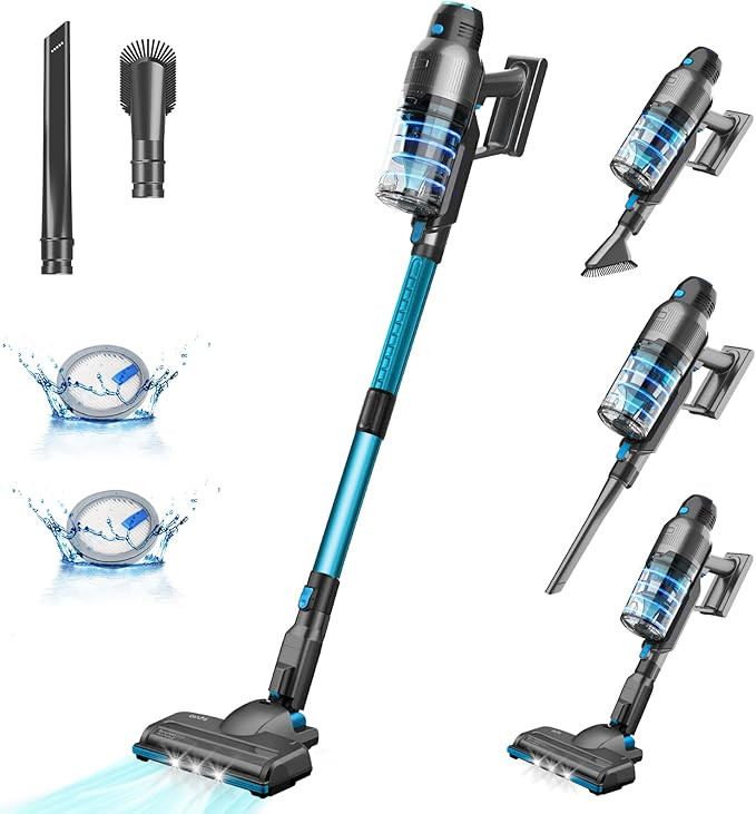 Cordless Lightweight Stick Vacuum Cleaner, Syvio 22Kpa 250W Strong Suction, 3 Modes, Free Stand, ... | Amazon (US)