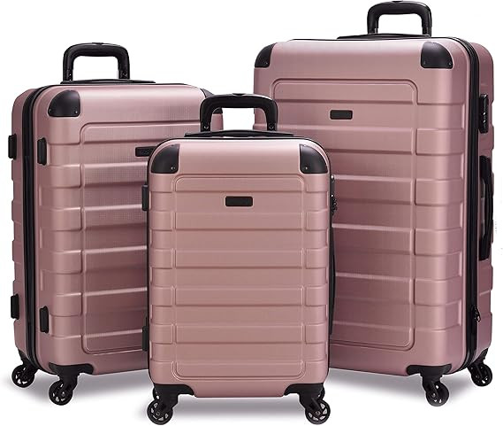 Hipack Prime Suitcases Hardside Luggage with Spinner Wheels, Rose Gold, 3-Piece Set (20/24/28) | Amazon (US)