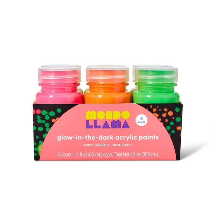 6ct Glow-In-The-Dark Acrylic Paints - Mondo Llama™ | Target