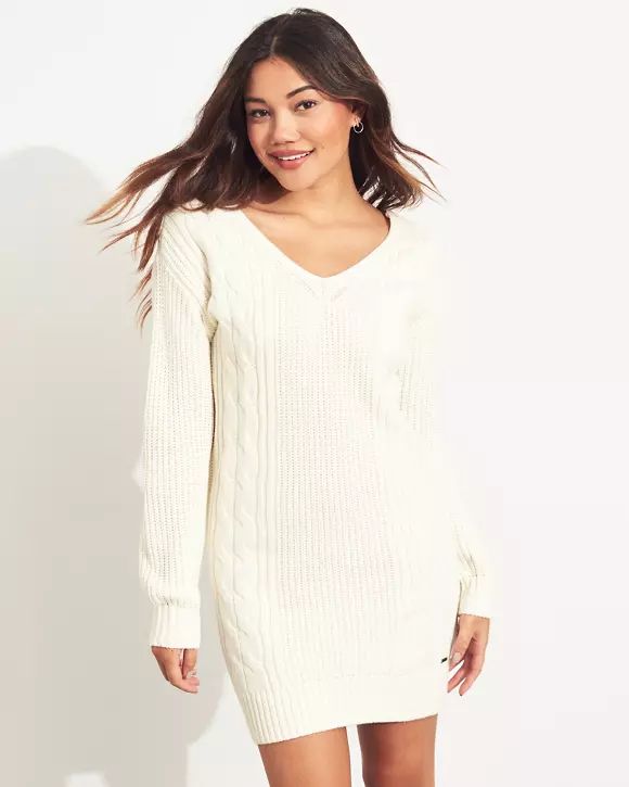 Strappy Back Cable Sweater Dress | Hollister US