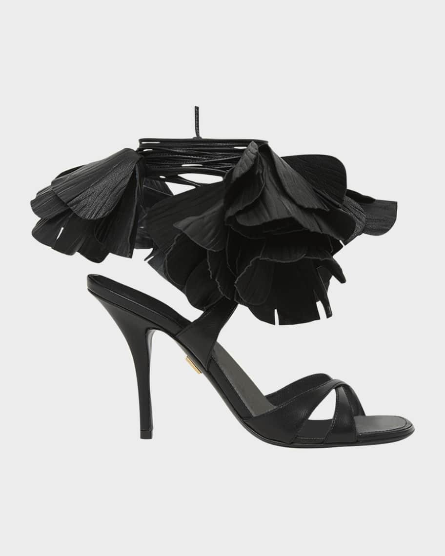 Ferragamo Estrella Leather Flower Ankle-Tie Sandals | Neiman Marcus
