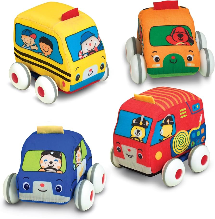 Melissa & Doug K's Kids Pull-Back Vehicle Set - Soft Baby Toy Set With 4 Cars and Trucks and Carr... | Amazon (US)