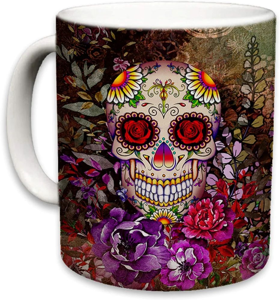 Sweet Gisele Sugar Skull Ceramic Mug, Floral Print Coffee Cup, Day of the Dead Design, Beautiful ... | Amazon (US)