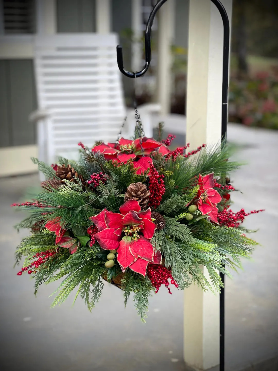 Hanging Basket With Winter Artificial Flowers. Christmas Poinsettias With Assorted Evergreens. Ch... | Etsy (US)