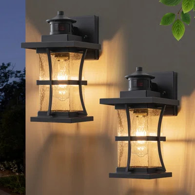 2-pack 11.25in. Motion Sensor Outdoor Wall Sconce, Dusk To Dawn Exterior Light Fixtures With Seeded Glass | Wayfair North America