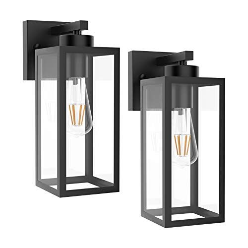Tipace Outdoor Wall Lantern 2 Pack Black Exterior Wall Sconce with Clear Glass Shade Wall Mount Ligh | Amazon (US)