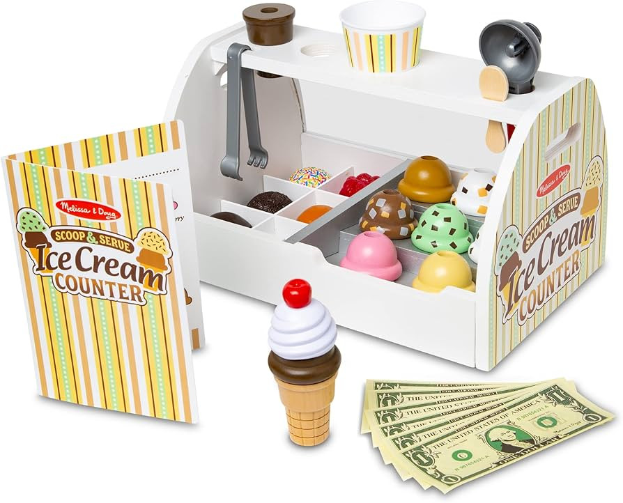Melissa & Doug Wooden Scoop and Serve Ice Cream Counter (28 pcs) - Play Food and Accessories - Pr... | Amazon (US)