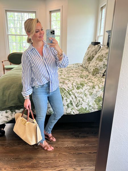 Classic blue and white button-down top for a chic casual look. I am linking several different tops that are similar with different price ranges.  
Wearing a size xs in top 
Wearing a size 26 in jeans 

#springfashion #fashioninspo #summerfashion #petitefashion #classiclook #classicstyle #nancymyersstyle #costalstyle #springstyle #fashionover40 #fashioninspo #chicstyle #Grandmillennialstylefashion


#LTKstyletip #LTKover40