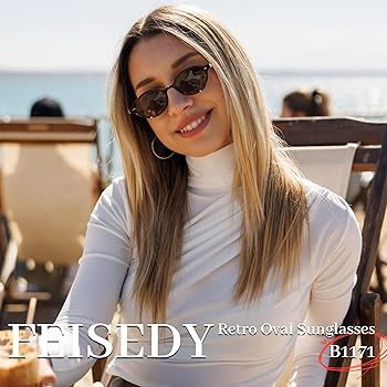 FEISEDY Retro Oval Sunglasses for Women 90s Narrow Round Lightweight Shades Y2k Trendy Sunnies B1... | Amazon (US)