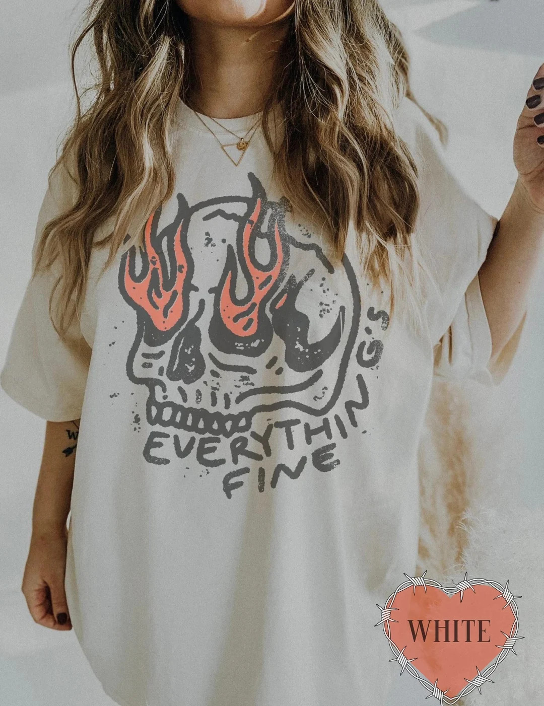 Everything is Fine Skull Tee - Comfort Colors Vintage Graphic Shirt - Etsy | Etsy (US)