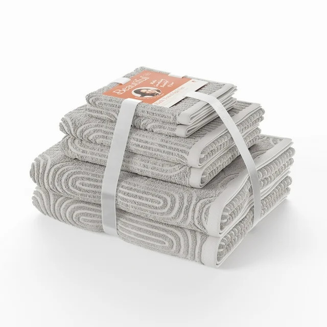 Beautiful Textured 6pk Towel Set, Contains 2 Bath, 2 Hand, 2 Wash - Porcini Taupe by Drew Barrymo... | Walmart (US)