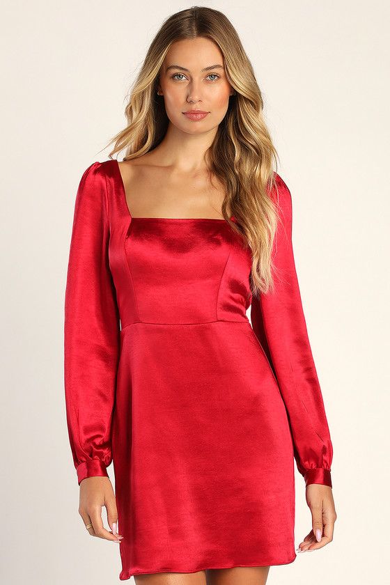 Got The Love Red Satin Square-Neck Mini Dress | Lulus (US)