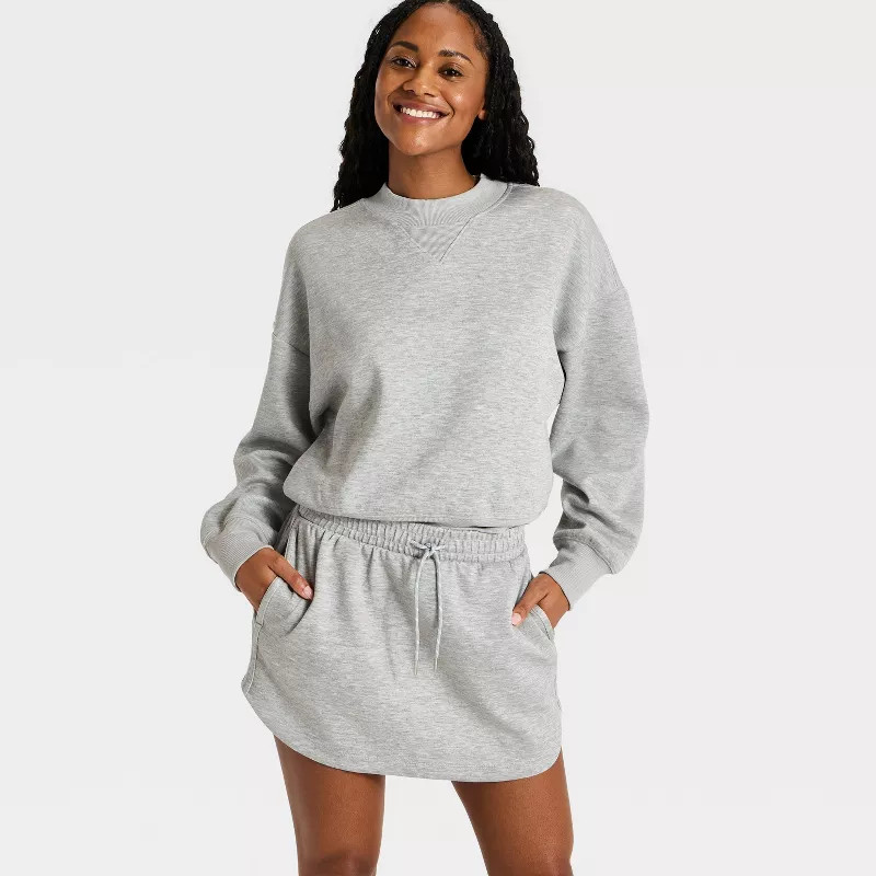 Women's Airy Sleek Pique Crewneck Sweatshirt - All In Motion™ Black M | Target