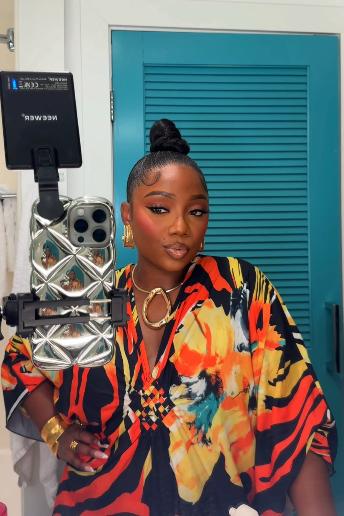 iPhone 15 Pro Max silver cases and selfie light. This light comes in handy, and I never leave without it.

#LTKstyletip