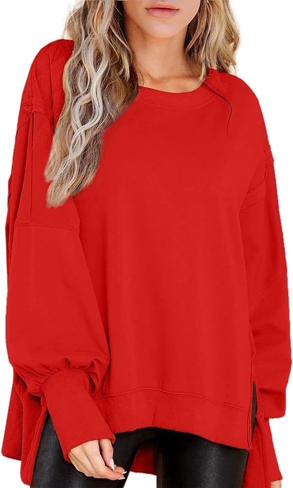 BWQ Women's Oversized Sweatshirt Crew Neck Long Sleeve Shirts Pullover Long Sleeve Tops | Amazon (US)