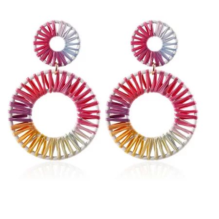 Rattan Raffia Hoop Drop Earrings for Women Geometric Handmade Colorful Rainbow Earring Gift for Moth | Walmart (US)