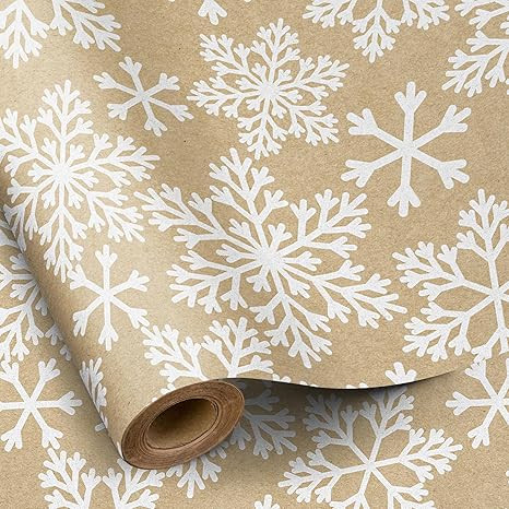 RUSPEPA Kraft Christmas Wrapping Paper Roll - Mini Roll - White Snowflake Design for Holiday Gift... | Amazon (US)